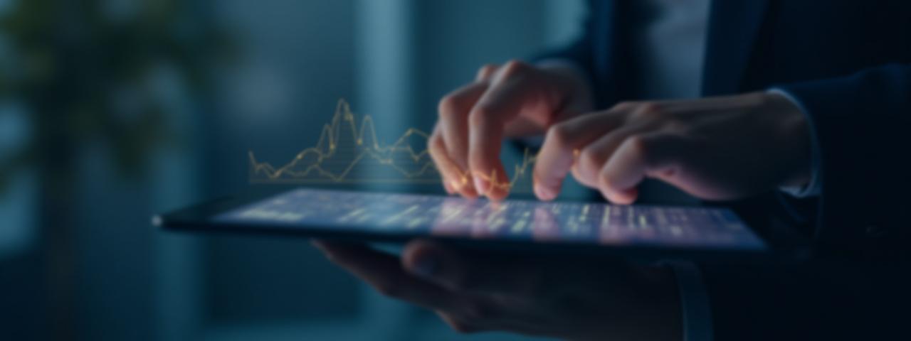 Professionelle Hände, die auf einem Tablet tippen und eine digitale Verbindung symbolisieren